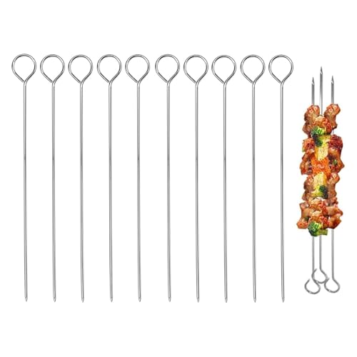 10 PCS BBQ Metal Skewers Stainless Steel 20cm Food-Grade Metal Kebab Skewers for Oven Halloween Christmas Party Turkey Kebabs Grilling Oven and BBQ - Durable & Reusable