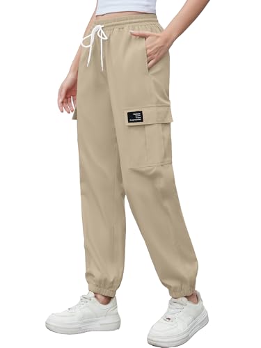 Image of Cromoncent Girls&Womens Cargo Pants Elastic Waist Lightweight Outdoor Jogger Pants, 6 Years - XX-Large