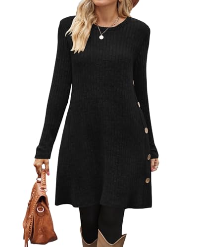 Image of OFEEFAN Long Sleeve Dress for Women Crew Neck Fall and Winter Tunic Dress with Pockets