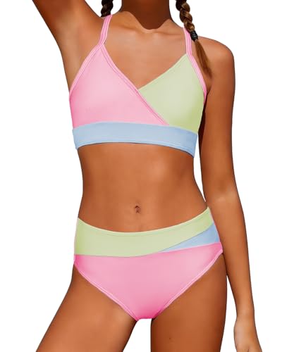 Image of Century Star Teen Girl Swimsuit Two Piece - Color Block Bikini Adjustable Straps Bathing Suit Padded Swimwear