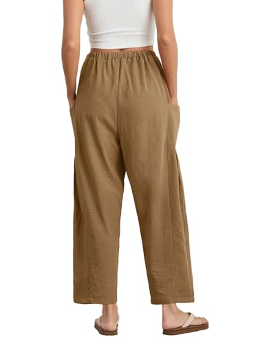 HWOKEFEIYU Women Wide Leg Pants Summer Casual Low Waist Loose Drawstring Harem Pants Beach Palazzo with Pockets3