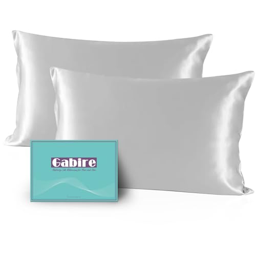 Gabire Juego de 2 fundas de almohada de seda de morera, fundas de almohada de seda real en ambos lados para cabello y piel, fundas de almohada antiacné, fundas de almohada de seda orgánica, paquete de