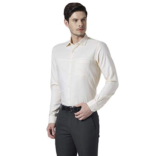 Image of Park Avenue Men's Cotton Blend Solid Pattern Slim Fit Narrow Collar Full Sleeve Formal Shirt
