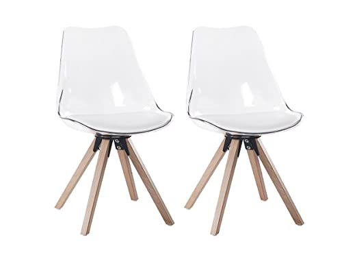 Vente-unique Lot de 2 chaises LOVA - Polycarbonate et Hêtre - Blanc & Transparent