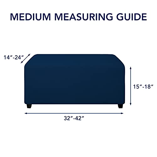 Image of PureFit Stretch Rectangle Ottoman Cover Footstool Cover, Navy | Fleece Soft Form Fit Ottoman Slipcovers Rectangle Slipcover for Folding Storage with Nonslip Elastic Bottom