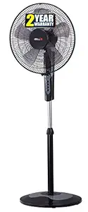 CHROME10 5 Leaf Pedestal Fan with Timer. High Speed motor - Black