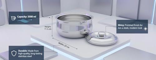 Image of AERO Homes Stainless Steel 1 Pc Set Serving Bowl with Lid 3500ml |Multipurpose Bowl for Kitchen & Dinning|Transparent Bowl for Mixing Dough,Salad,Batter,Pasta|Microwave & Dishwasher Safe- Set of 1