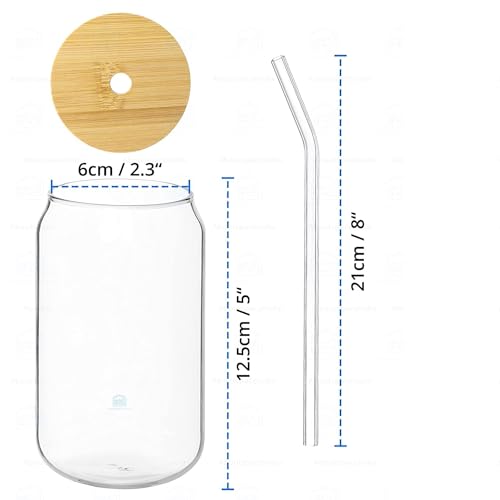 Image of ANKUL Water Soda Drinking Glass Sipper Tumbler Cup for Tea and Coffee Can Mug with Wooden Lid and Straw Set of 2-510ml for Fruit Juice Milk Glass Sipper Tumbler Cup (Round Mug Wooden Lid, 2)