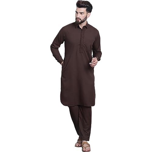 Image of SOJANYA Men's Cotton Silk Pathani Kurta Set with Wide Leg Straight Fit Salwar