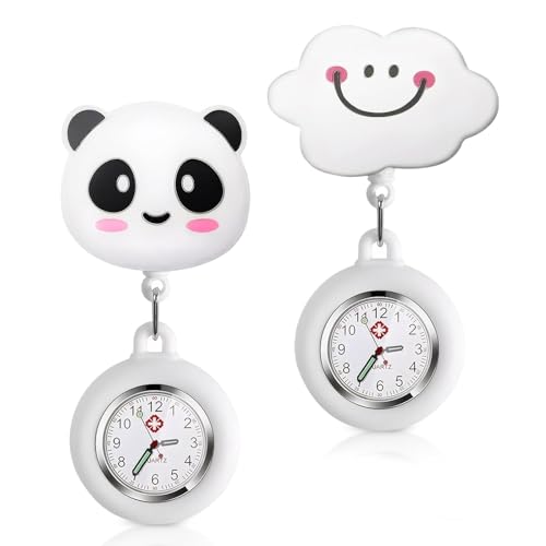 YUWJOOWEE 2 Stück niedliche Schwesternuhr Krankenschwester Uhr Süß Krankenschwesteruhr Tragbar Einziehbar Taschenuhr mit Leuchtend PflegeuhrSilikon Hängeuhr für Krankenschwester Mädchen