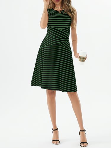 Image of PerZeal Women's Summer Casual Dresses 2025 Sleeveless Striped Mini Dress High Waisted A Line Party Dresses