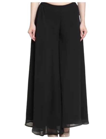 nisha fashion Relaxed Fit Georgette Flared Palazzo Pants Georgette Trousers for Women Flared Sharara with Lining Attached | Free Size-picture-35