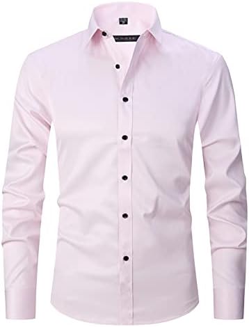 ATOFY Men's Long Sleeve Dress Shirt Regular Fit Casual Button-Down Solid Shirts(Pink, M)