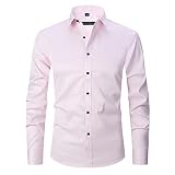 ATOFY Men's Long Sleeve Dress Shirt Regular Fit Casual Button-Down Solid Shirts(Pink, M)