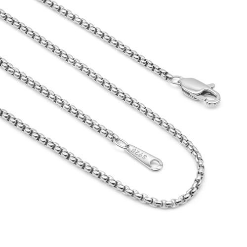 GDJQQTTQ 925 Sterling Silver Chain for Men, 2mm Chains for Mens & Fashionable Mens Chain Necklaces, Comfortable Square Rolo Chain Necklaces for Men 24 Inches