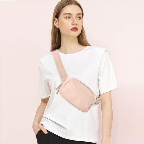 Image of Belt Bag for Women Two-Way Zipper Cross Body Fanny Pack Fashion Waist Packs Everywhere Belt Bag with Adjustable Strap Gifts for Teen Girls Women Men (Coral Pink)