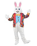 Opemon Easter Bunny Mascot Costume Adult Deluxe Fancy Costume Jumpsuit Men Women Rabbit Bunny Head Outfit for Holiday Celebration Party S/M