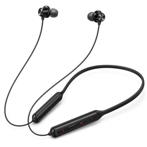 Image of Bouncefit Bluetooth Wireless Mangentic On /Off Neckband, 40 Hours Battery, Fast Charge, IPX7, Low Latency, in Ear Bluetooth Neckband with Mic Earphones (Black) BB
