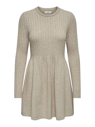 ONLY Damen Strickkleid Rundhals Regular fit Langarm Midikleid bequem, Farben:Beige, Größe:S