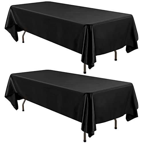 Lot de 2 nappes en Satin Noir Brillant Slik Linge de Table Haut de Gamme en Tissu Lisse décoration de Table rectangulaire pour Mariages fête Maison dîner Restaurant (57'' x 108'')