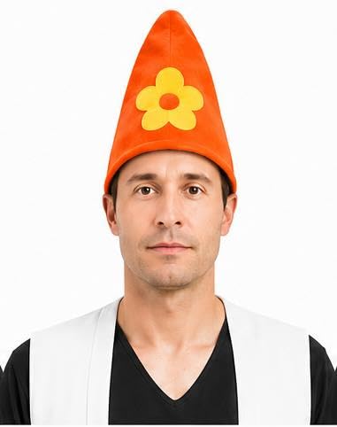 The Dragons Den Adults Garden Gnome Pointy Hat With Flower Decoration Fancy Dress Headwear [Orange]