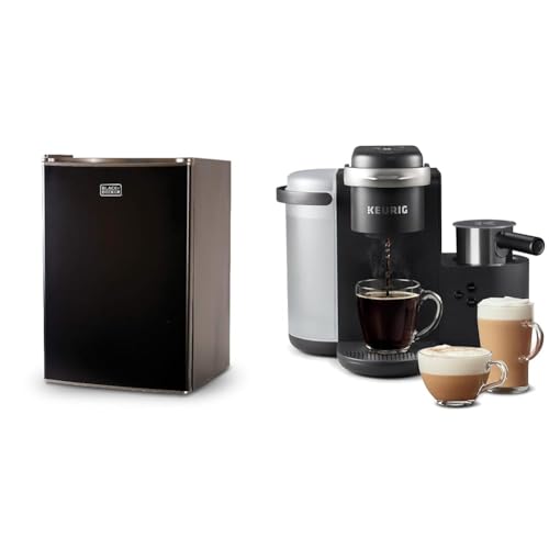 Image of BLACK+DECKER BCRK25B Compact Refrigerator Energy Star Single Door Mini Fridge with Freezer, 2.5 Cubic Feet, Black & Keurig K-Cafe Single Serve K-Cup Coffee, Latte and Cappuccino Maker, Dark Charcoal