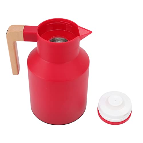 Coffee Carafe 1L Large Capacity Portable European Style Beech Wood Handle 12h Thermal Insulation Kettle Coffee Pot (Red)
