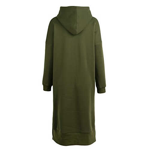 Domary Novo moletom longo feminino solto com capuz vestido sólido de manga comprida bolsos separados