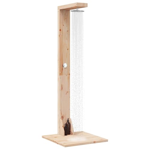 vidaXL Ducha de exterior de 210 cm, madera maciza de pino y acero inoxidable, ducha moderna de exterior, resistente al tiempo, jardín, zona de piscina, perfecta para uso al aire libre