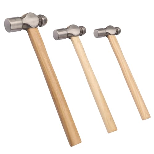 Biugaaufai 3 Pack Ball Peen Hammer with Wooden Handle, 16 oz, 24 oz, 32 oz Ball Pein Hammer with Wooden Handle for Mechanics and Jewelry-Making, Metal working, Hardware, Manufacturing