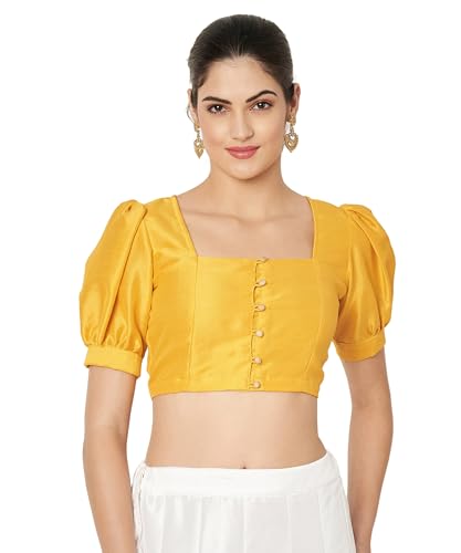 Image of studio rasa Women's Silk Blend Printed V-Neck Padded Readymade Top for Festive Party Wedding