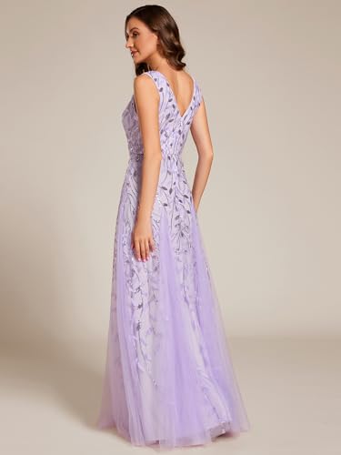 Image of Ever-Pretty Women's Prom Dresses V Neck Sleeveless Tulle Hem A-Line Sequins Maxi Ball Gowns 02130