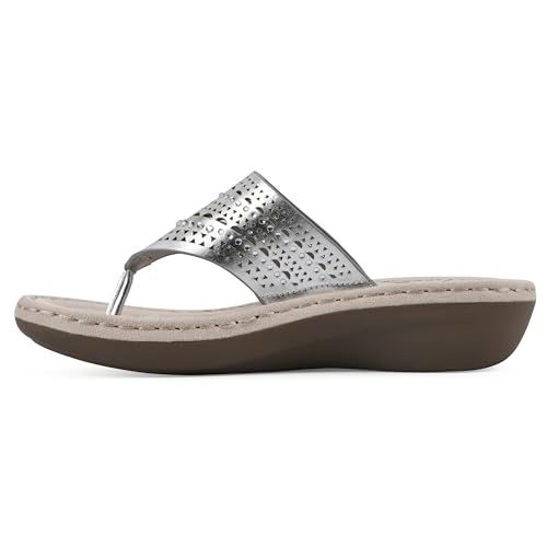Image of CLIFFS BY WHITE MOUNTAIN Women's Comate Rhinestoned Mini Wedge Flip Flop Sandal