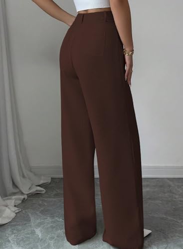 Pink Queen Wide Leg Dress Pants for Womens High Waist Pants for Work Button Decor Textured Long Trousers Slacks3