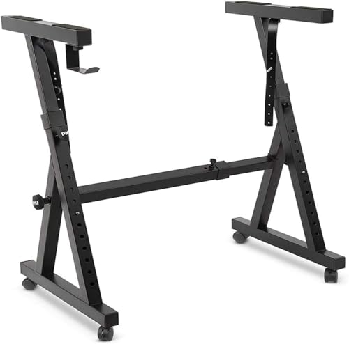 Pyle Universal Electronic Black Heavy-Duty Z Style Keyboard Organ Holder Rack Portable Piano Stand W/Adjustable Height and Width Locking Wheels