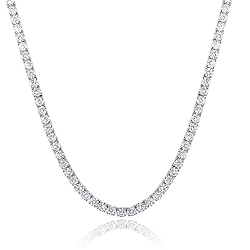 TIKJE Tennis Necklace 925 Sterling Silver| 4mm Round Cubic Zirconia Cut Faux Diamond Tennis Chain for Women and Men Bridal Wedding Jewelry 18 inches