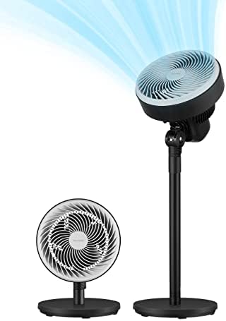 PELONIS Air Circulator Fan | 2 In 1 Table Pedestal Fan | Adjustable Height| 75-Degree Tilt |7-inch airfoil fan blades| 3 Speeds | Low Noise |Solid Base| for Home, Office, Dorm | Black