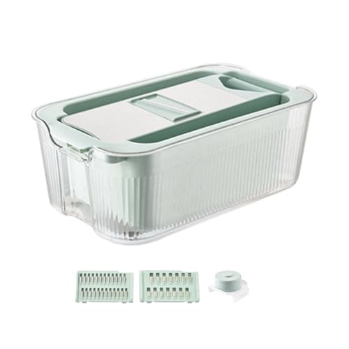 MagiDeal Mandolina, cortadora en, cortadora de Alimentos, rallador de Queso de Acero Inoxidable, Cortador de Frutas, Multiusos con Cesta de Drenaje, Azul con 3 Cuchillas