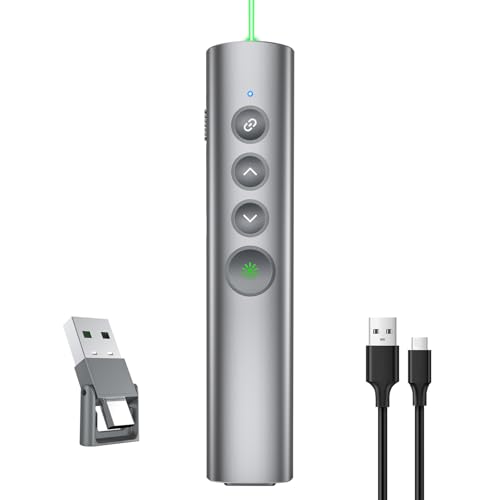Metal Presentation Clicker with Laser Pointer for Powerpoint Presentations Powerpoint Clicker Remote Wireless Presenter Presentation Clicker Power Point Clicker (Green Light-Model A)
