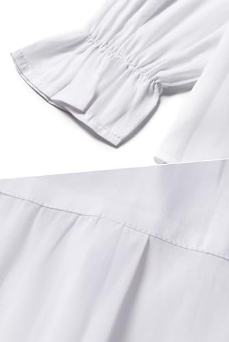 Image of SOLOCOTE Girls White Blouse Ruffle Long Sleeve Button Down Shirts Princess Cotton Loose Soft Tops Spring and Summer, SLN9009 9-10 White