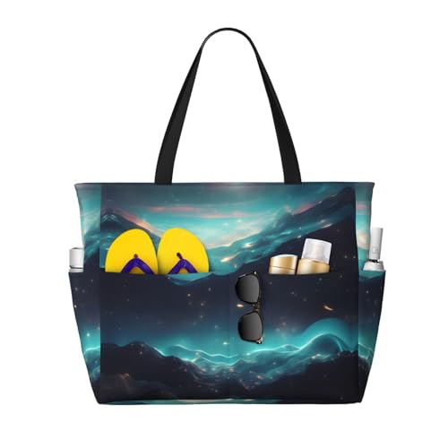 Science Fiction Stars Large Capacity Beach Travel Bag, Foldable Beach Bag with Zipper, Great for Grocery Bag Pool Gym Travel Shopping