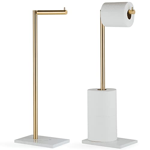 MARMOLUX ACC Free Standing Gold Toilet Paper Holder Stand White Marble Base and Storage | 4 Jumbo Roll Bathroom Hardware Toilet Tissue Organizer | Stainless Steel Bathroom Decor Accessory