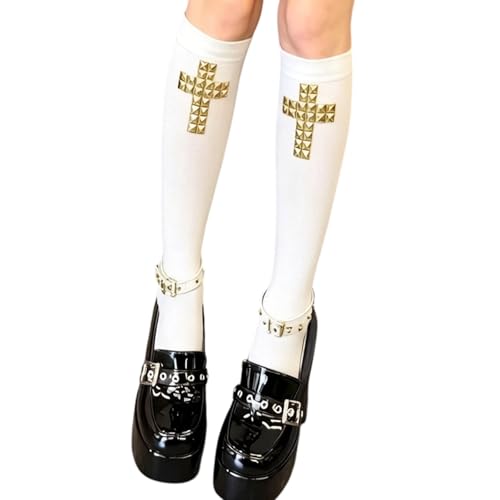 WGBOSMG Calcetines juveniles con tachuelas y absorción de las rodillas, perfectos para atuendos diarios, a la moda, por encima de la rodilla