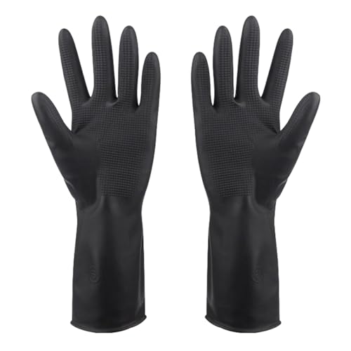 1 paire de gants en latex réutilisables noirs pour la teinture des cheveux, gants épais en caoutchouc pour le nettoyage, la cuisine, la vaisselle