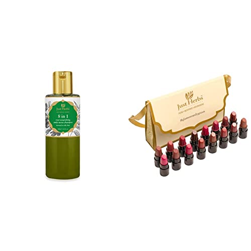 Image of Just Herbs 8 In 1 Root Nourishing Amla Neem Hair Fall Control Shampoo & Paraben Free 200 Ml & Ayurvedic Creamy Matte Lipstick Set 38gm (Pack of 16)
