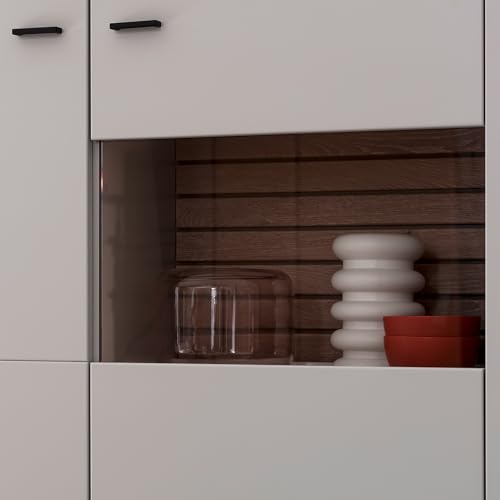 Lomadox Wohnwand Wohnmöbel Set weiß mit Eiche-Lamellen Modern, 1 Highboard, 1 Wandboard, 1 Lowboard – Bild 5