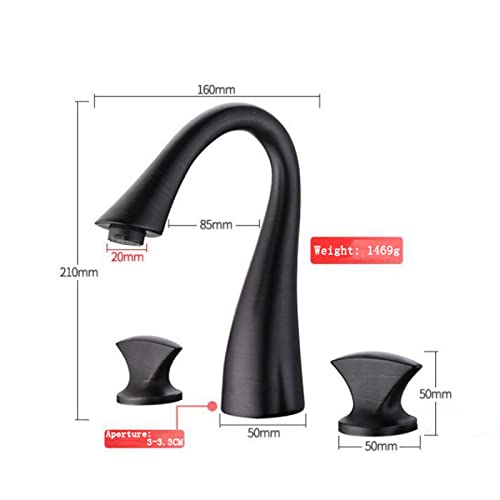 Mitigeur de lavabo à 3 trous rétro robinet laiton noir double commande - 5