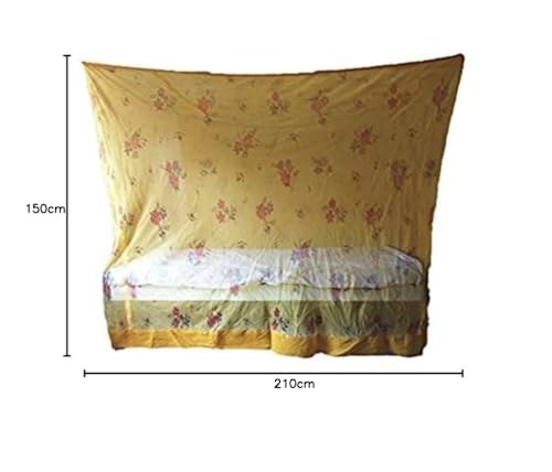 Image of Skab Single Bed High-Density Poly Ethylene Adults Washable 5 X 7 Feet Printed Mosquito Net /Machardani(Yellow, Bed Box)