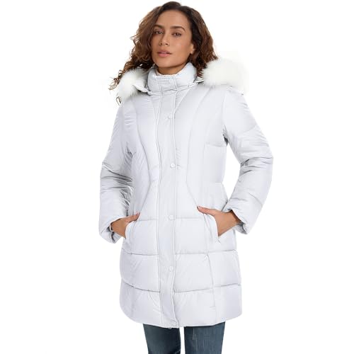 Image of HOTIAN Women's Winter Puffer Down Coat Long Thickened Padded Parka Warm Jacket with Faux Fur Detachable Hooded