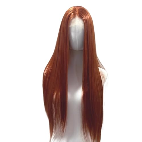 Peluca larga recta lista para usar, ideal para destacar con un look naranja oscuro en fiestas